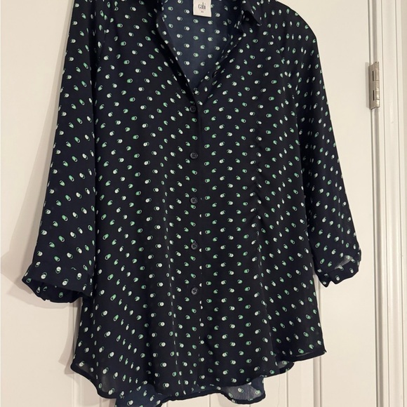 CAbi Dark Blue and Green Patterned Blouse - Picture 3 of 4